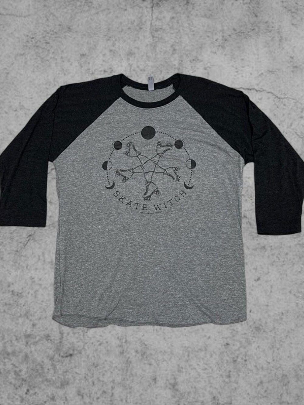 Skate Witch Grey Black Baseball Tee, Size L | Y2K Alt Emo Grunge Hip-Hop Skater